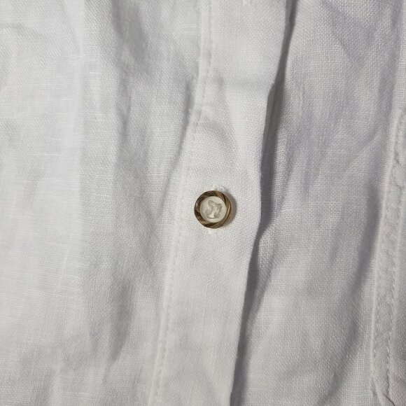 Zara Womens White Linen Button-Up Short Sleeve Shirt Size L - Picture 3 of 6